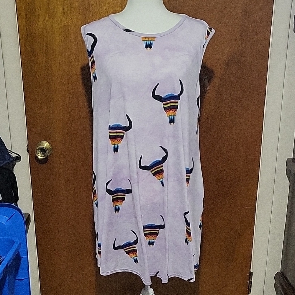 L&B Lucky & Blessed Western Style Midi Sleeveless Dress with Bull Print Size M